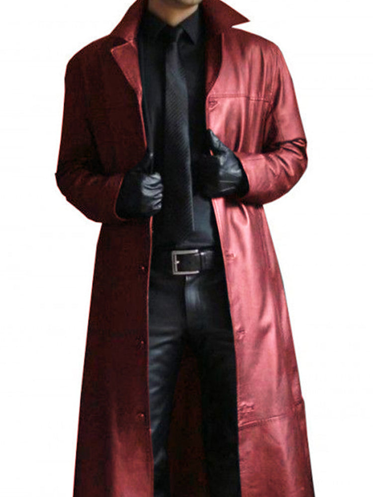Men's Long PU Leather Overcoat