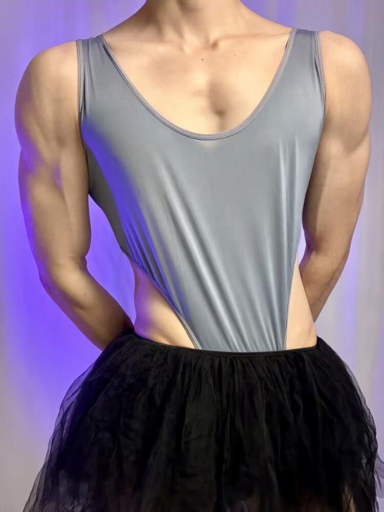 Men's Sexy Sports Fitness Bodysuit Tutu Skirt Set