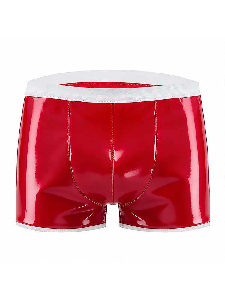 Men's Glossy Color-Block PU Leather Boxer Briefs
