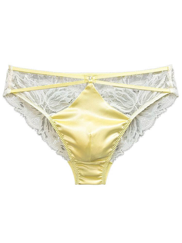 Men's Sexy Cross-Strap Transparent Lace Silk Briefs