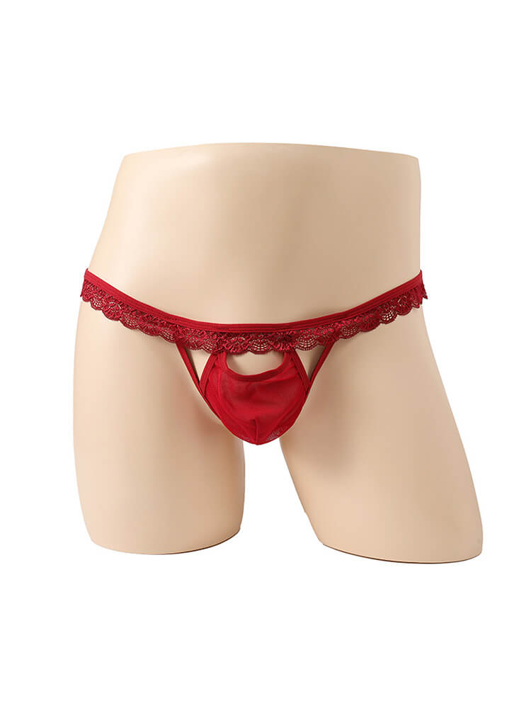 Men's Sexy Lace-Waistband Cut-Out Thong