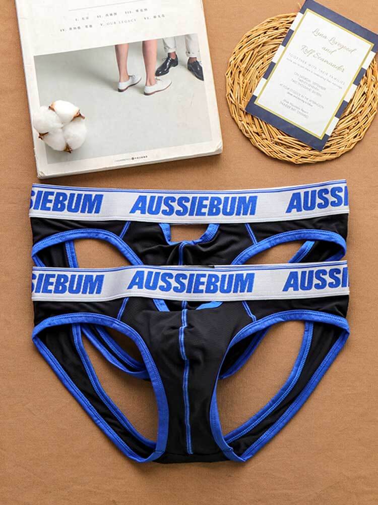 Men's Sexy Low Waist Hollow Double Thong Briefs