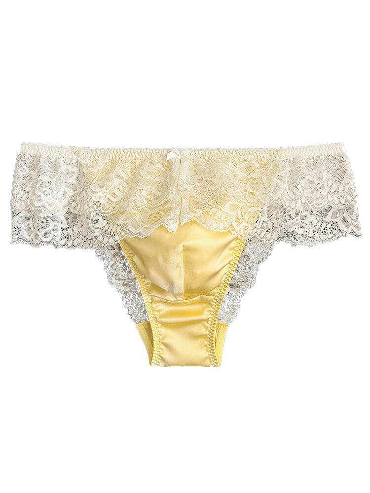 Men's Sexy Low-Rise Slightly Sheer Lace Silk Briefs