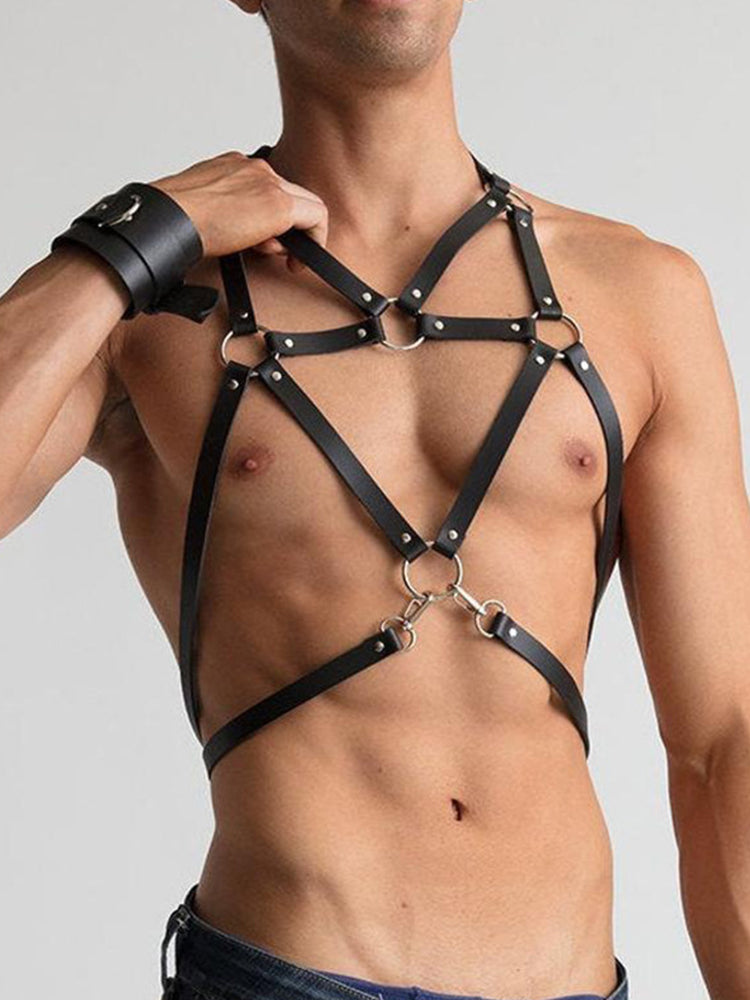Men's Adjustable Erotic Leather Bondage Strap Harness