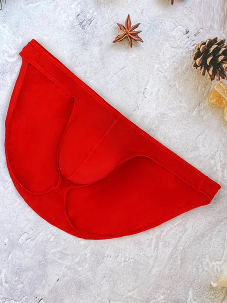 Men's Red Thin Ice Silk Low-Rise Narrow-Side Briefs