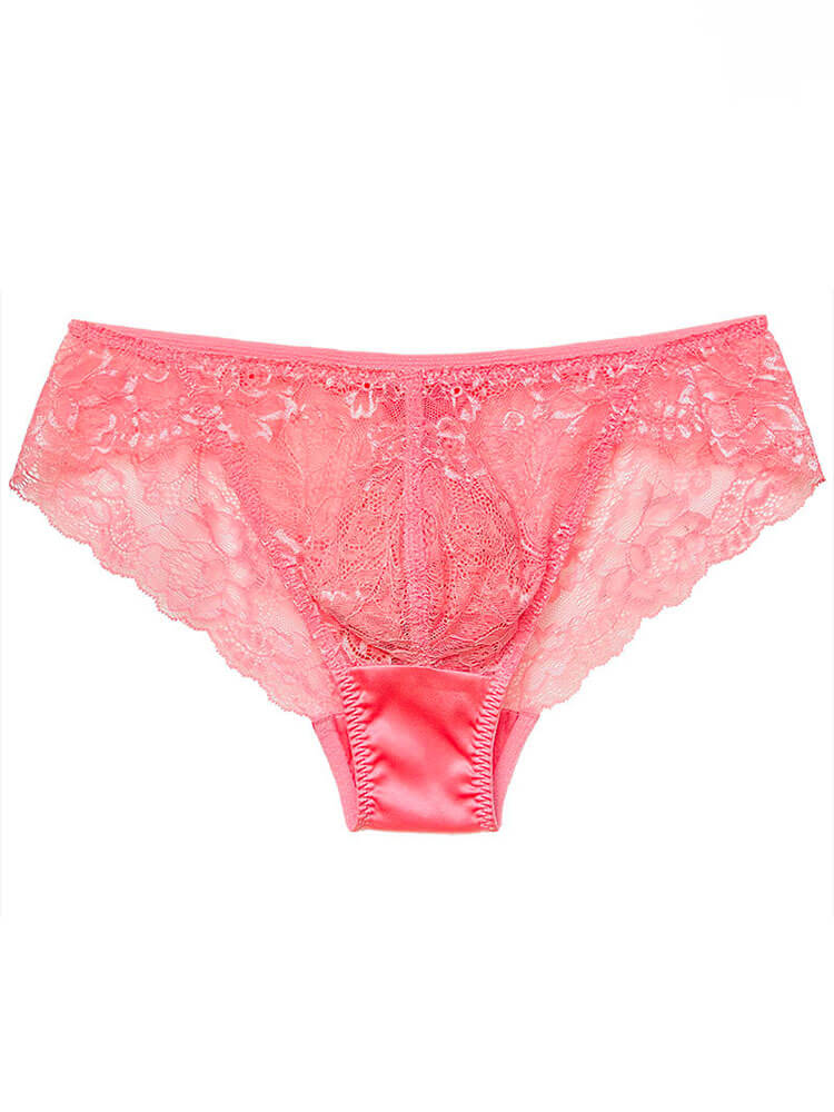 Men's Sexy Seamless See-Through Lace Silk Briefs