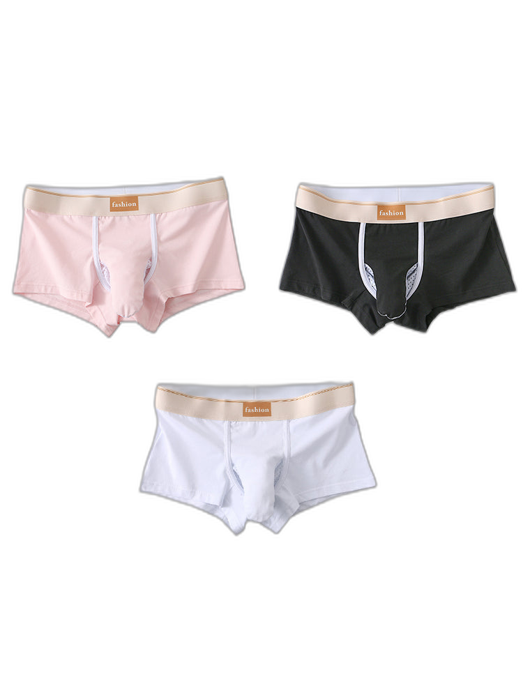 3 Pack Men's Elephant Trunk Separate Cotton Sexy Mid-Rise Solid Color Trunks