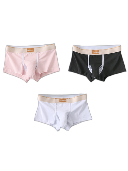 3 Pack Men's Elephant Trunk Separate Cotton Sexy Mid-Rise Solid Color Trunks