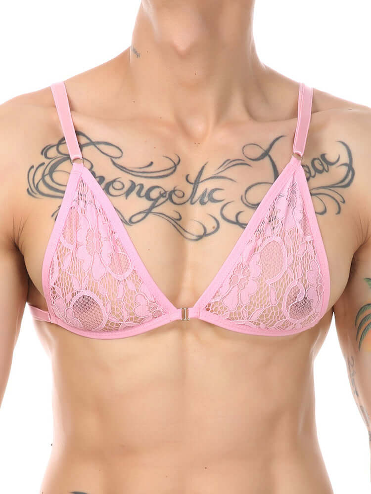 Men's Bikini Bra Thongs Lace Underwear Suit