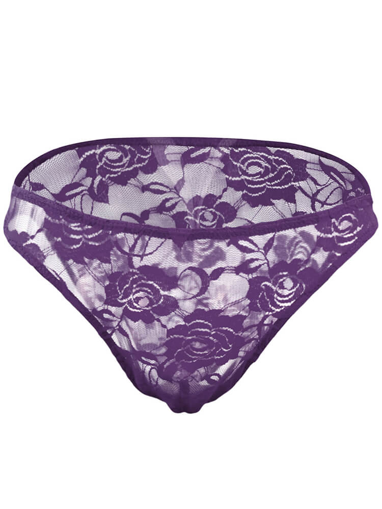 Men's Mesh Transparent Rose Lace Briefs