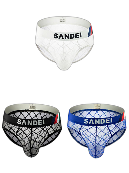 3 Pack Men's Low-Rise Lace Sexy Mesh Briefs And Thongs