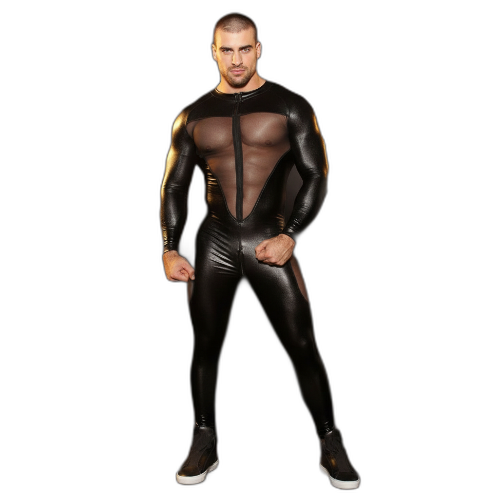 PVC Leather Mesh Kink Bodysuit
