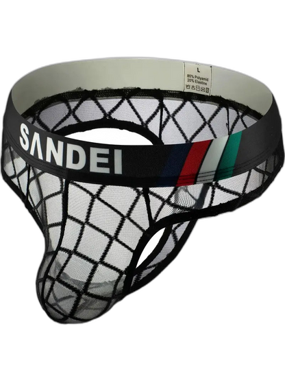 3 Pack Men's Low-Rise Lace Sexy Mesh Briefs And Thongs