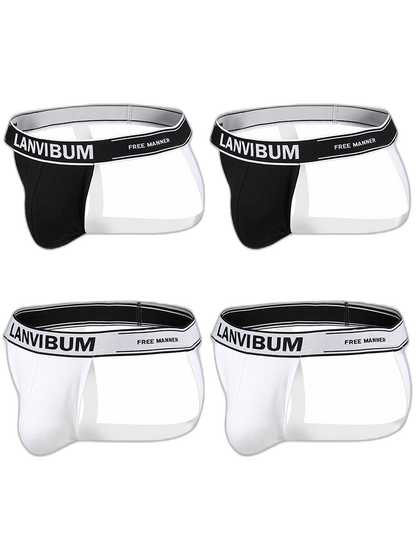 4 Pack Men's Mid-Rise Sexy Comfortable Cotton Jockstrap