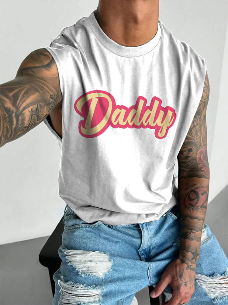 Men's Daddy Letter Print Wide Shoulder Vest