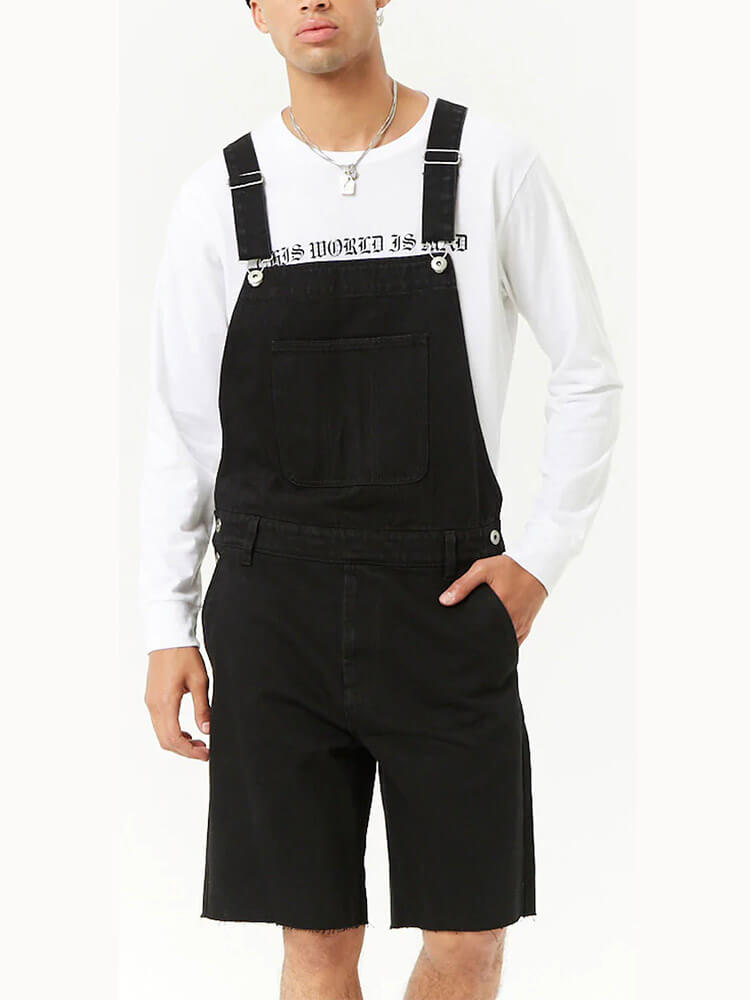 Men's Vintage Denim Ripped Solid Overalls Shorts