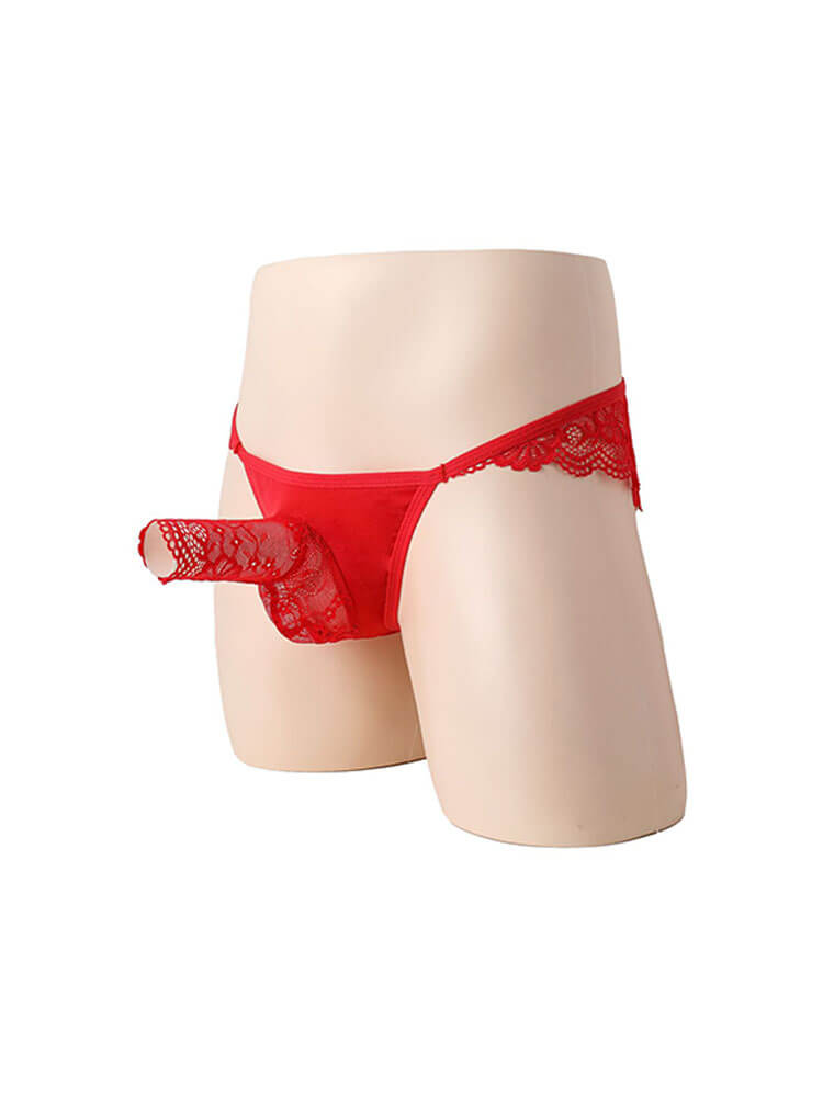 Men's Sexy Low-Rise Lace See-Through Briefs