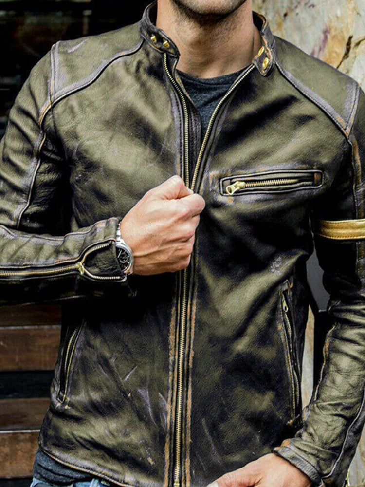 Brown Handmade Distressed Biker Leather Jacket