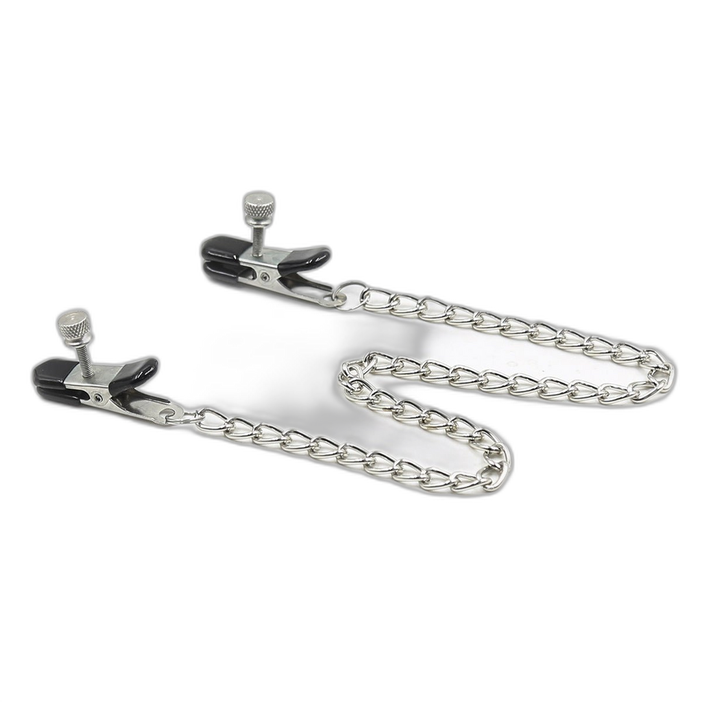 ruff GEAR Metal Wide Grip Nipple Clips with Chain Silver