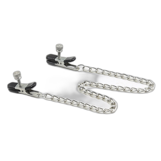 ruff GEAR Metal Wide Grip Nipple Clips with Chain Silver