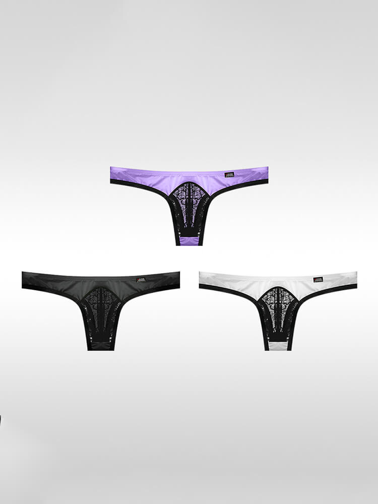  Men's Sexy Ultra-Thin Ice Silk Lace Low-Rise Thong