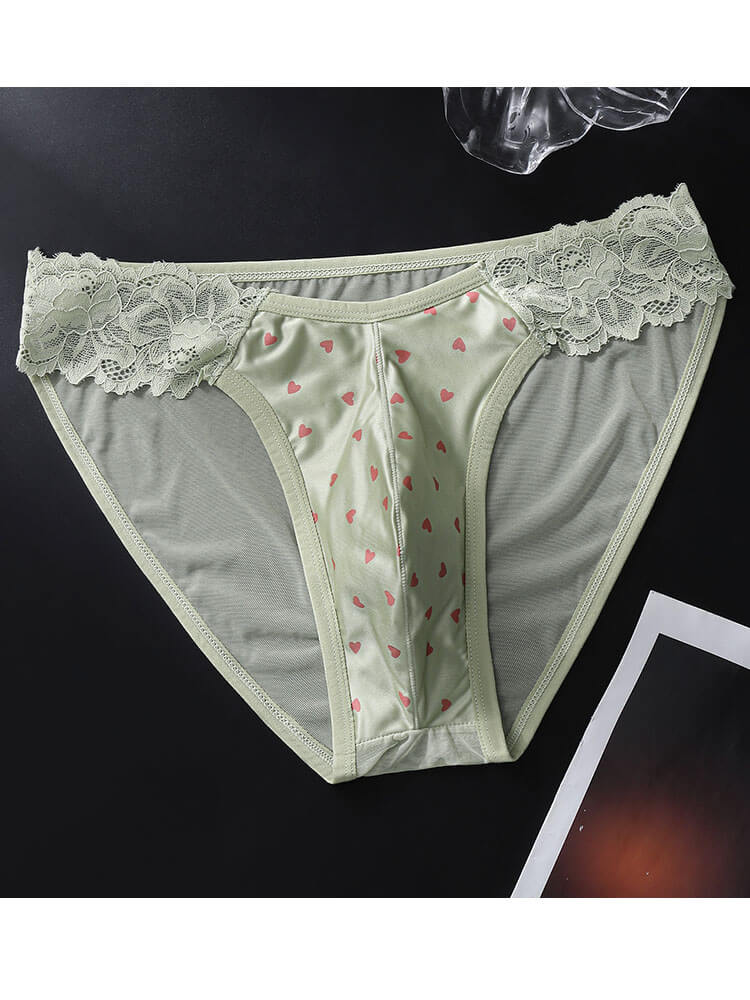 Men's French Lace And Sheer Mesh Ice-Silk Briefs
