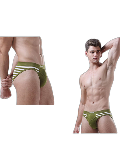 3 Pack Men's Mid-Rise Cotton Striped Briefs
