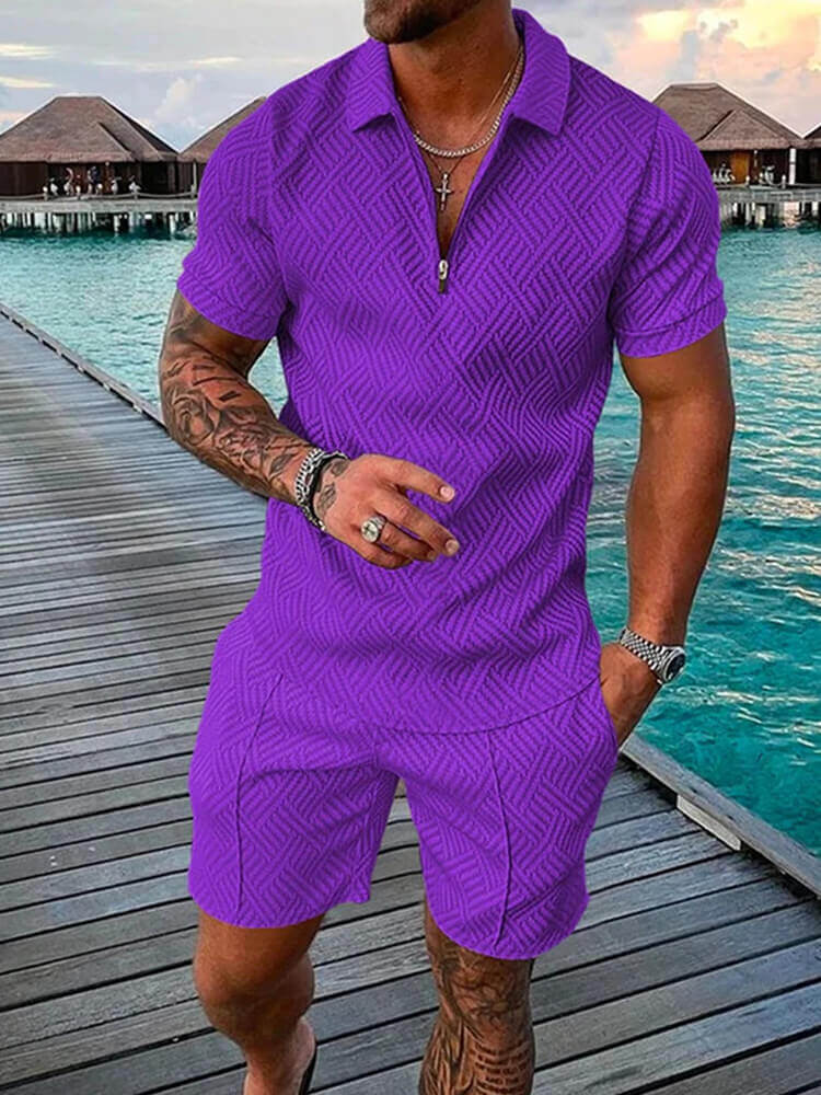 Men's Short Sleeve Polo Shirt And Shorts Set