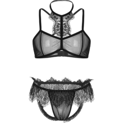 Genderfluid Ruffled Satin Lace Bralette Set