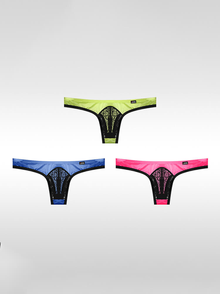  Men's Sexy Ultra-Thin Ice Silk Lace Low-Rise Thong