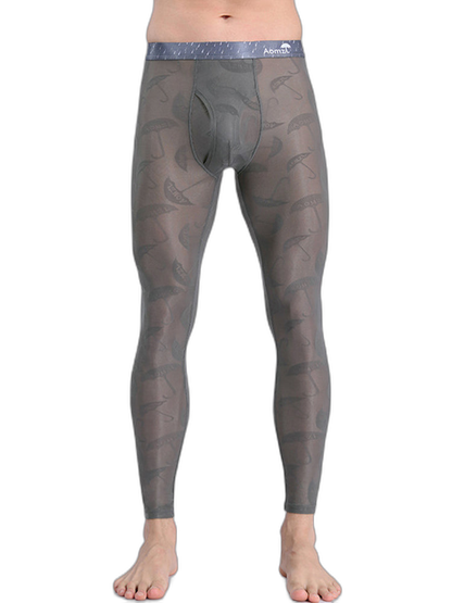 Men's Sexy Transparent Ice Silk Jacquard Seamless Tights Warm Pants