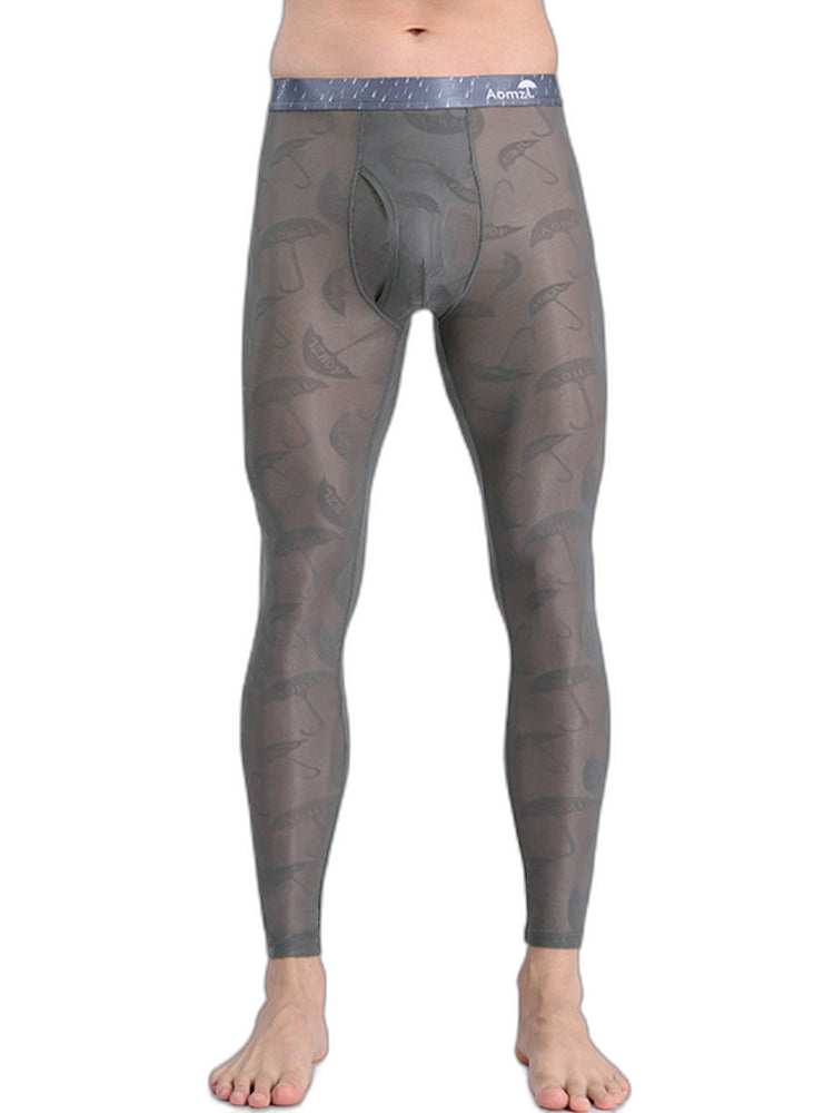 Men's Sexy Transparent Ice Silk Jacquard Seamless Tights Warm Pants
