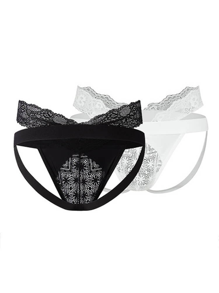 Men's Sexy Lace-Trimmed Solid Low-Rise Jockstrap