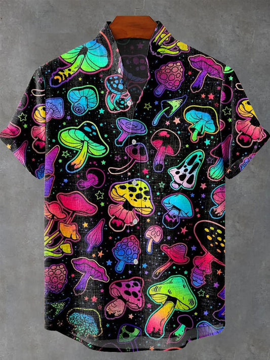Men's Rainbow Mushrooms Print Casual Shirt