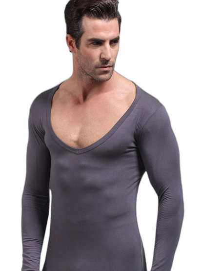 Mens Ultra Soft Low Cut V-Neck Thermal Shirt