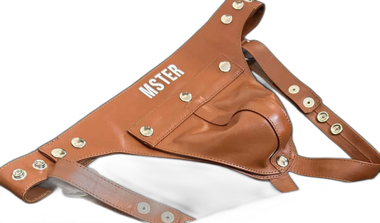 MSTER Leather Adjustable Jockstrap Detachable Pouch Tan
