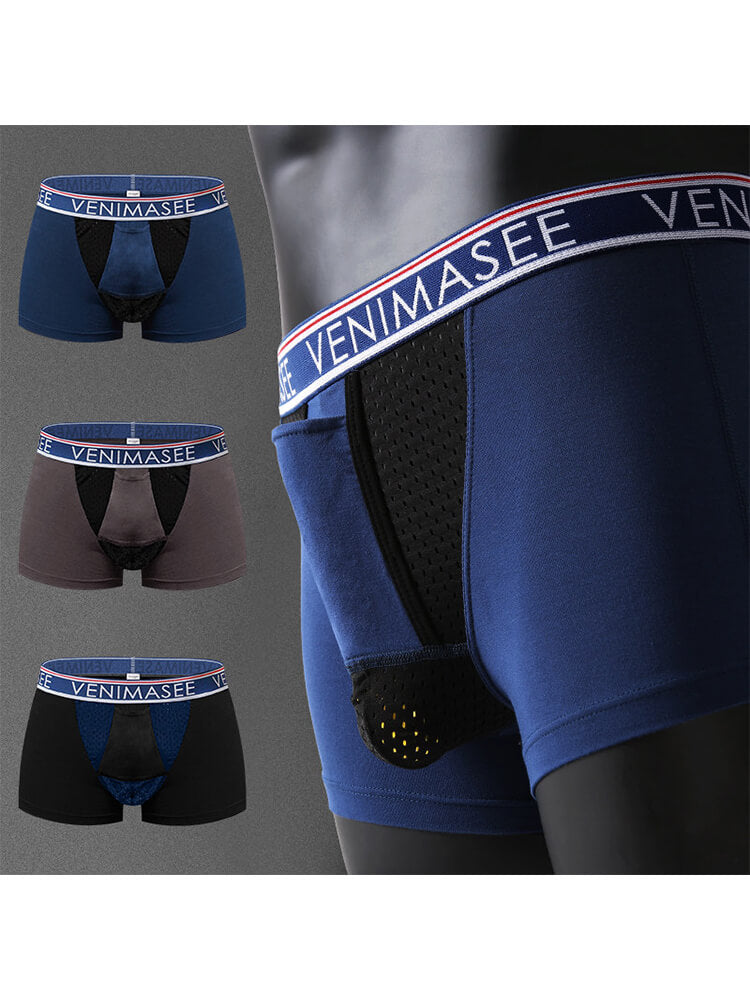 Men's Sexy Ice Silk Pouch-Separating Boxer Briefs Set