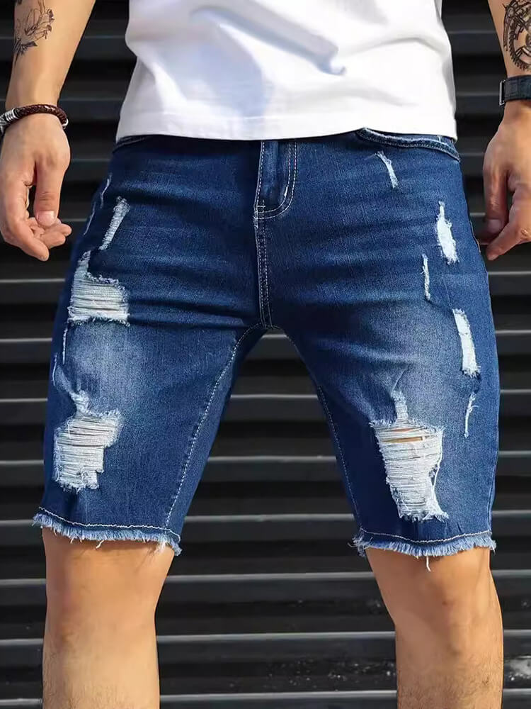 Men's Slim Fit Ripped Denim Shorts
