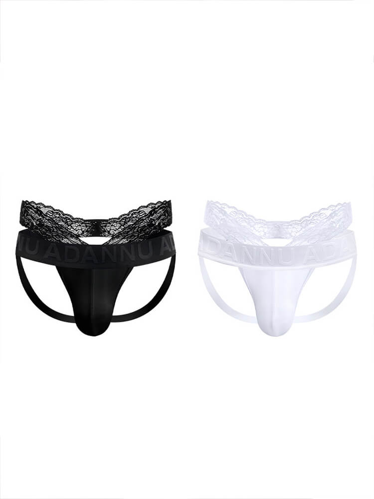 Men's Sexy Solid Color Low-Rise Lace Modal Double Thong