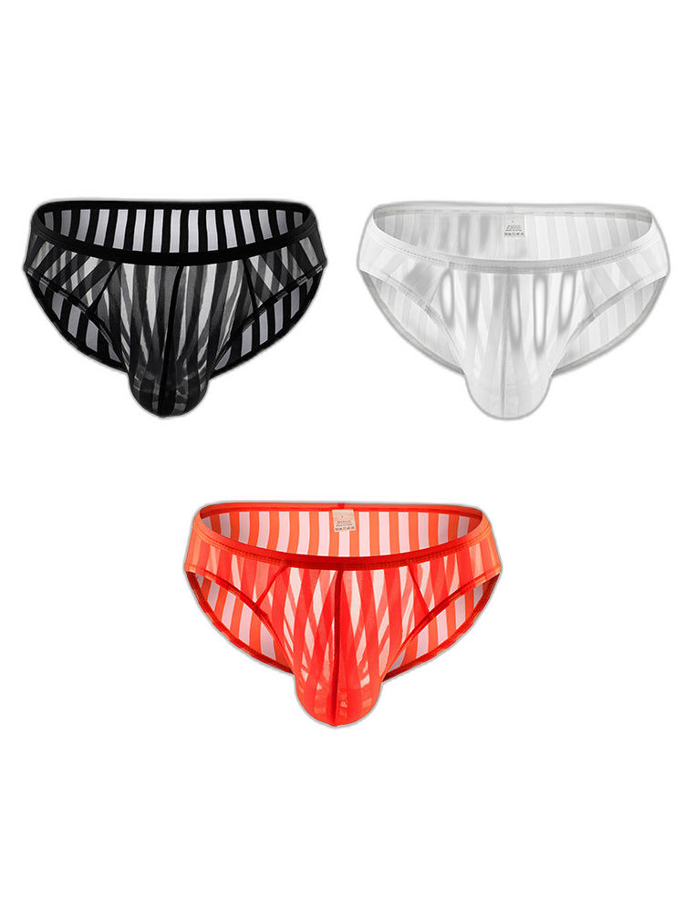 3 Pack Men's Sexy Striped Sheer Mesh Bikini