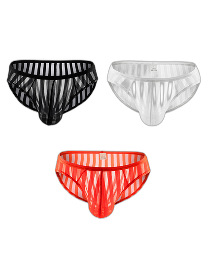 3 Pack Men's Sexy Striped Sheer Mesh Bikini