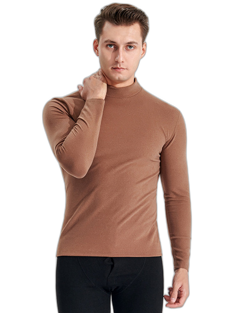 Mid-neck Men's Fleece Warm Bottoming Top T-shirt