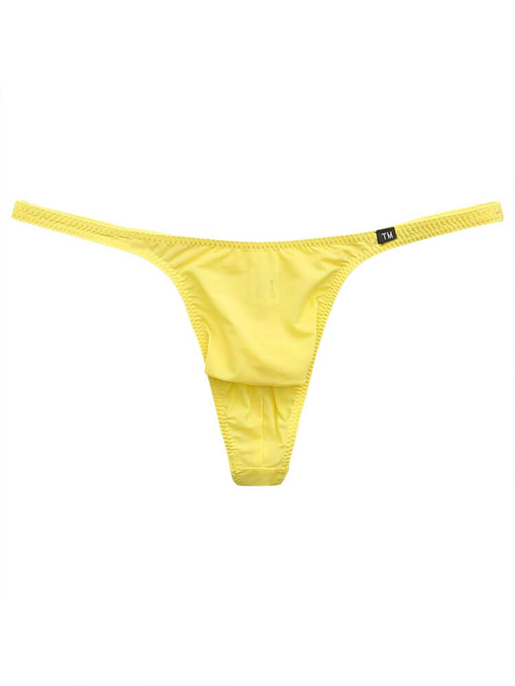 Men's Solid Color Large Pouch Ice-Silk Thong