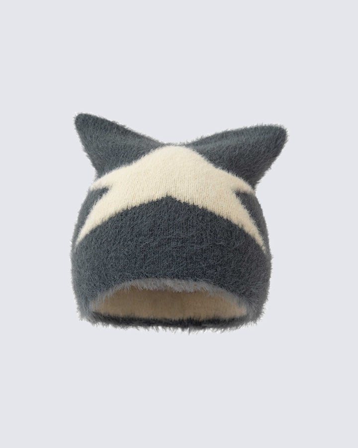 Star Pattern Cat Ears Knit Hat