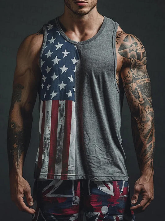 Men's American Flag Print Sports Gym Tank Top