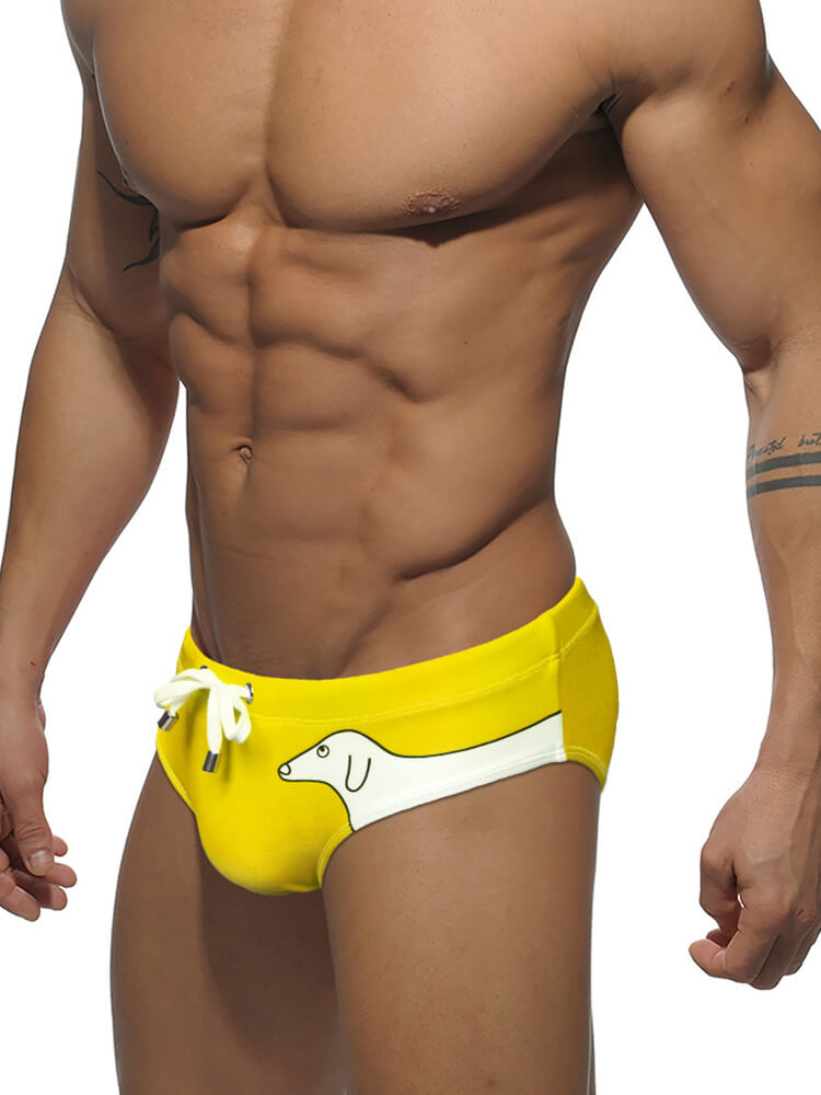 Men's Dog Print Beach Drawstring Swim Briefs