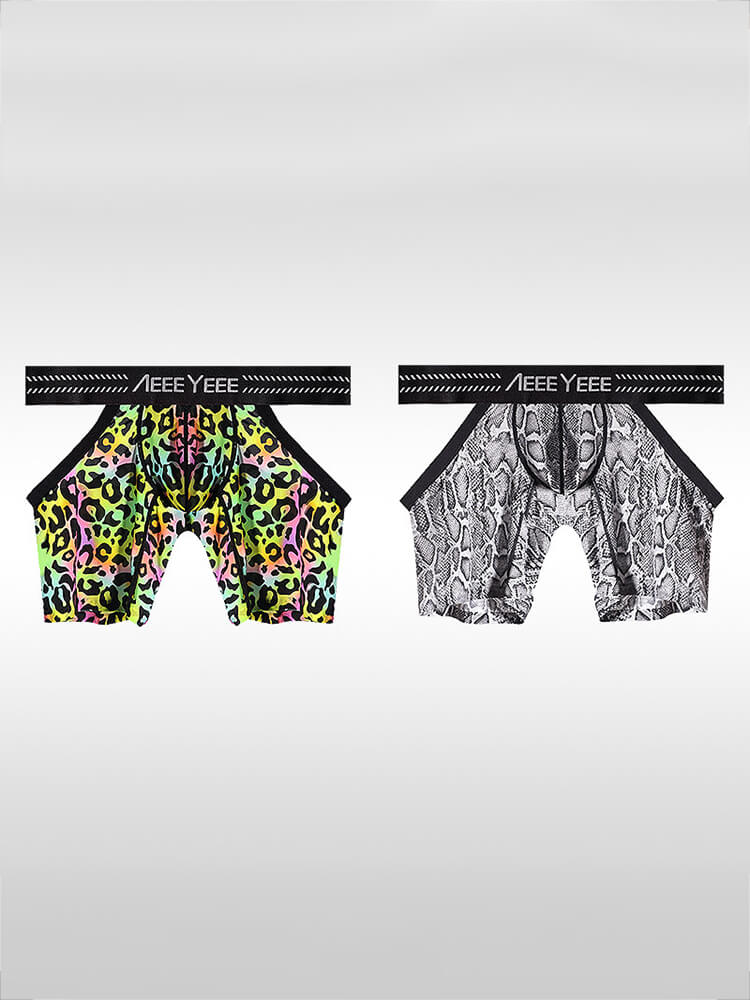 Men's Sexy Seamless Leopard Print Cutout Boxer Briefs