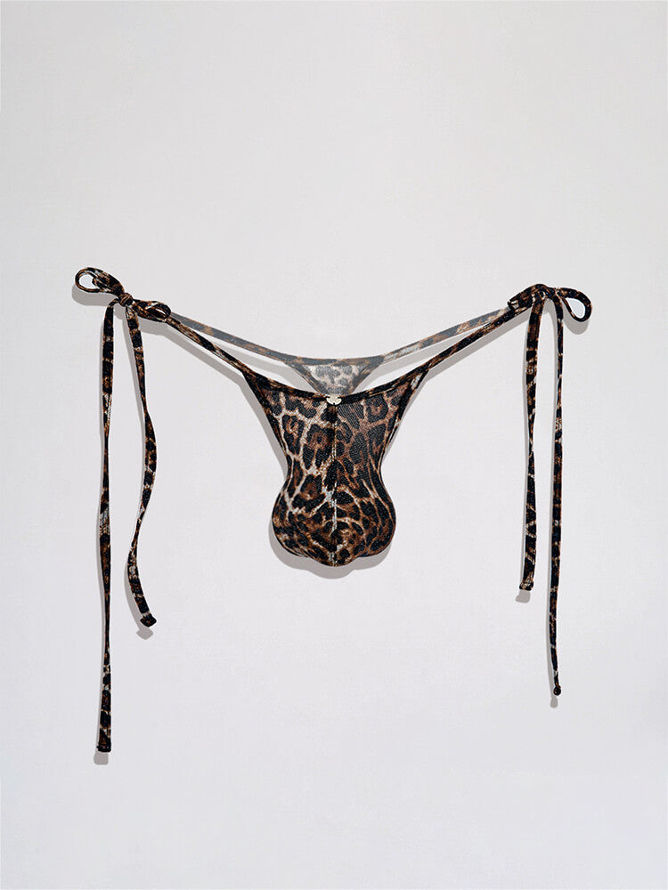Men's Leopard Blue Sequin Side-Tie Low-Rise Thong