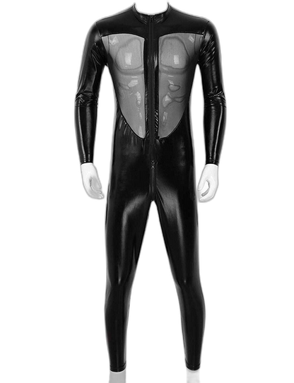 PVC Leather Mesh Kink Bodysuit