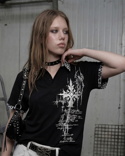 Graphic Print Leopard Collar Polo
